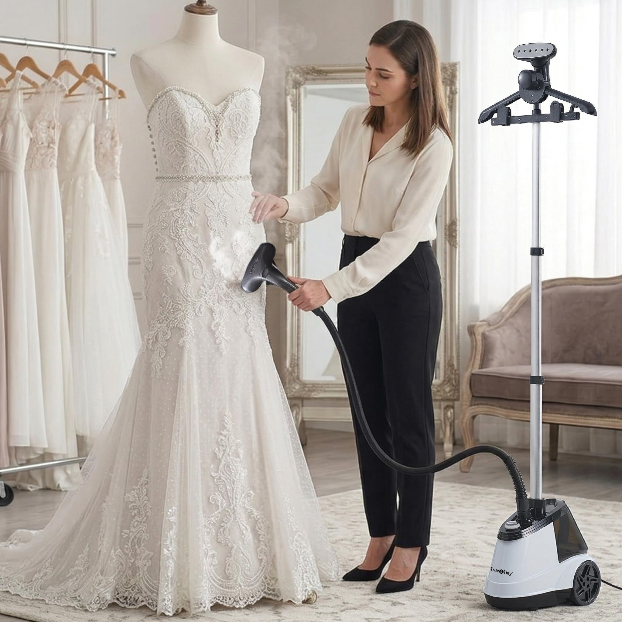 True & Tidy steamer with rolling wheels for easy transport between rooms