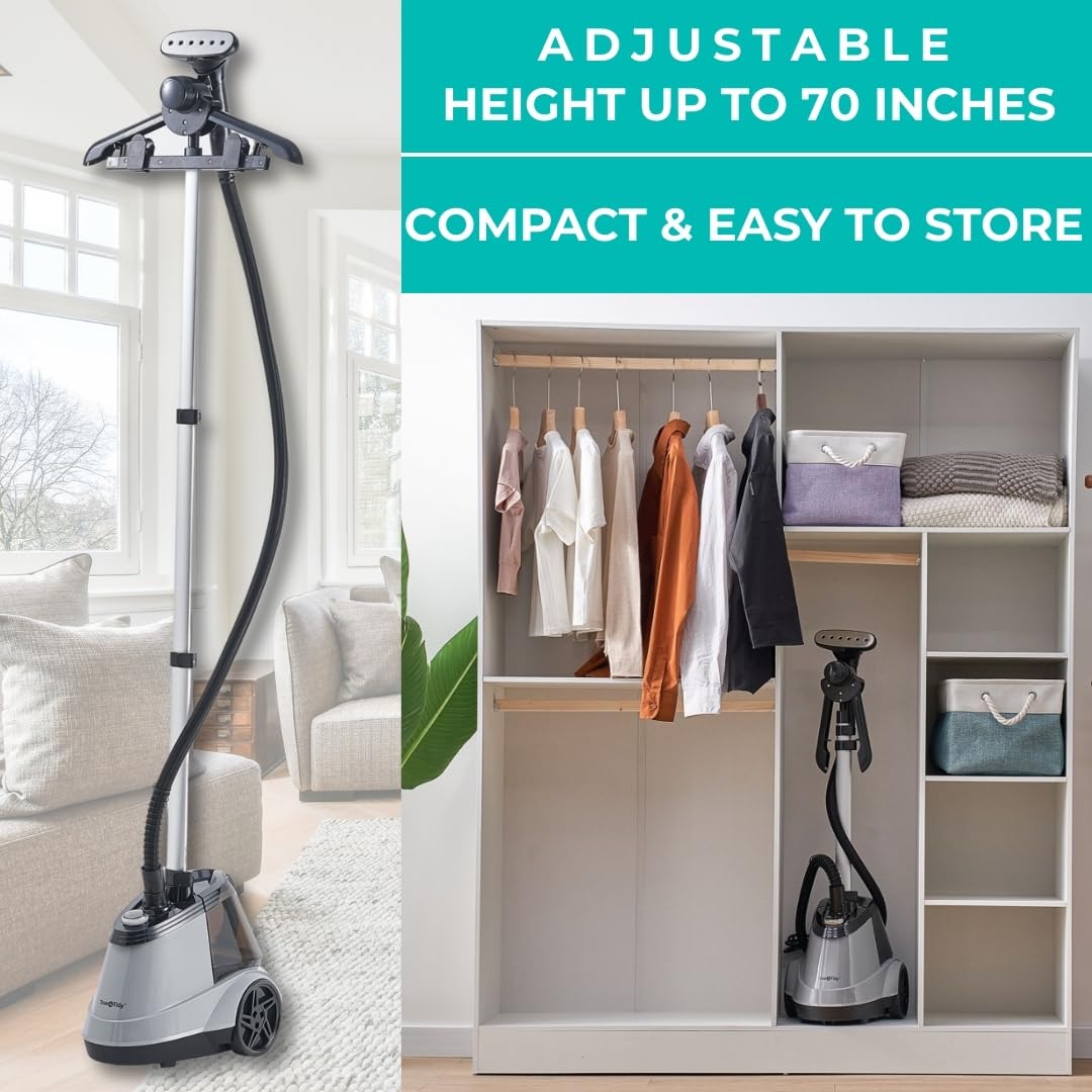 True & Tidy steamer at wedding prep with dresses