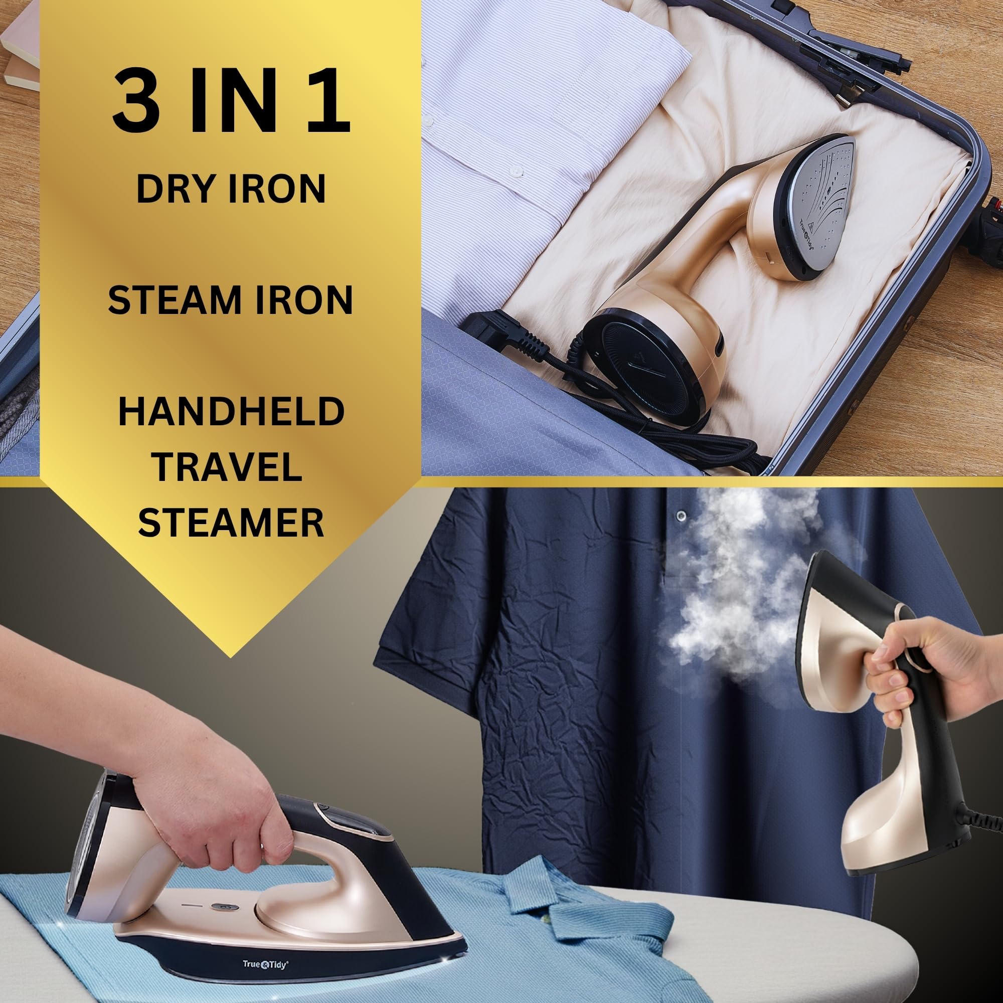 True & Tidy DuoPress XL smart temperature control protects fabrics with three settings.