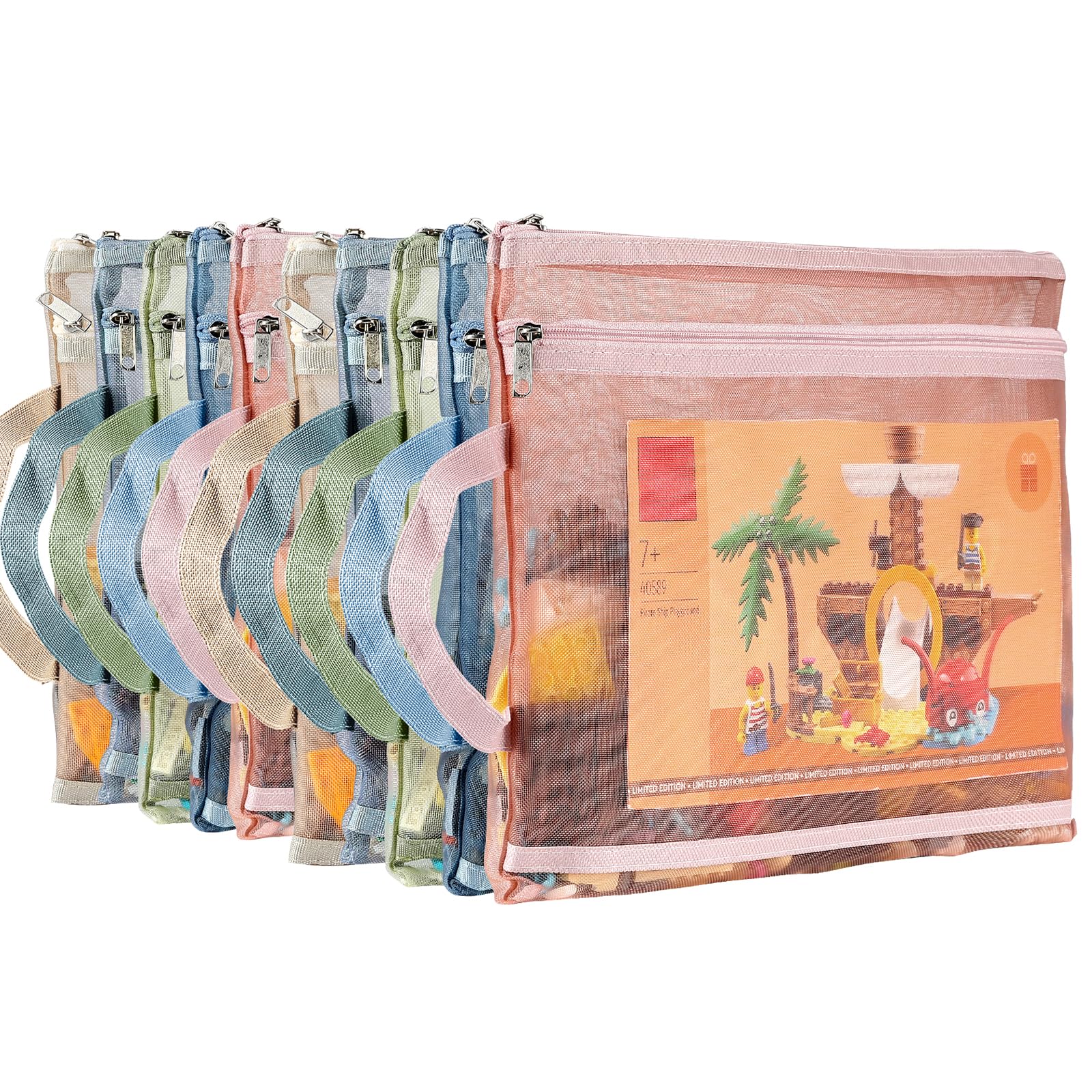 TrueLux 10-pack colored mesh pouches for quick toy and book organization.