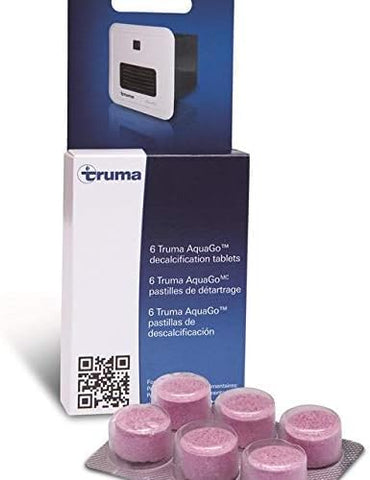 Truma AquaGo decalcification tablets pack to prevent mineral buildup and maintain water heater performance.