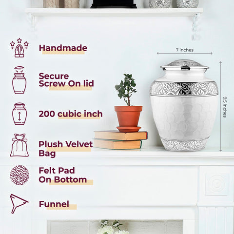 Trupoint Memorials engraved Mother of Pearl urn adds elegant personalization