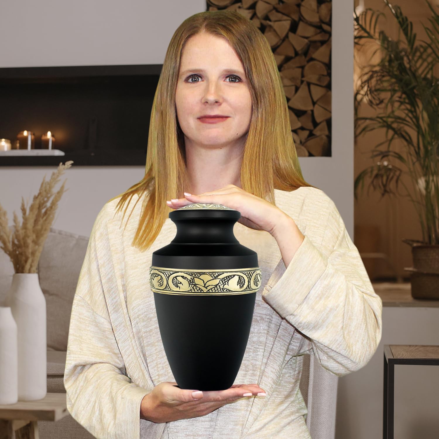 Trupoint Memorials Grecian urn with velvet bag and pouring funnel for safe handling.