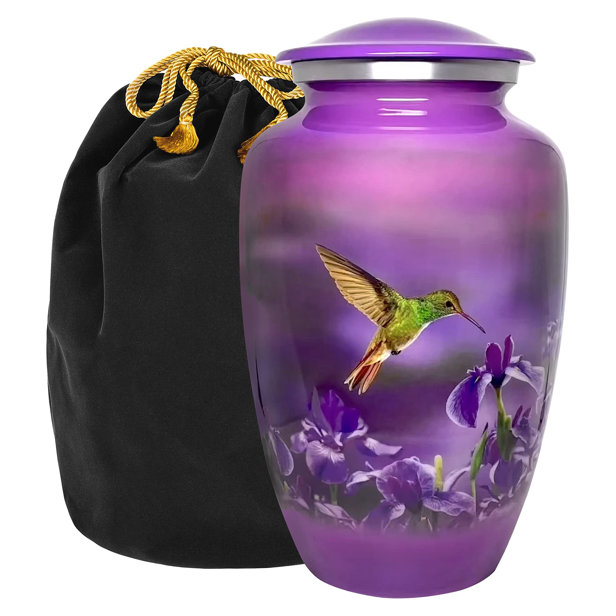 Trupoint Memorials hummingbird urn in purple finish for adult ashes.