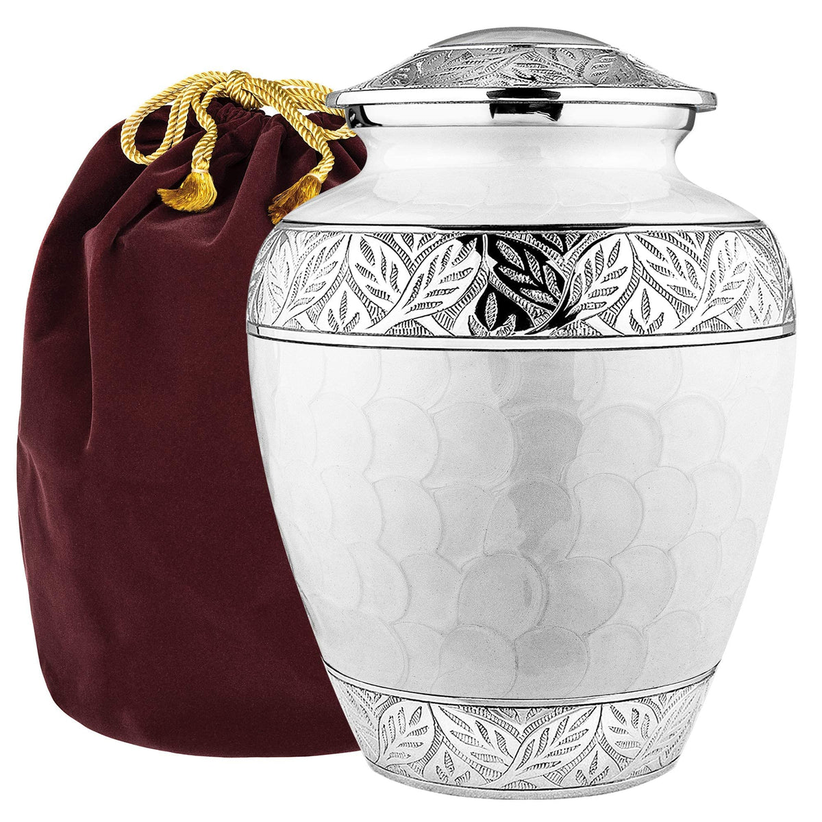 Trupoint Memorials Silver Lining urn for ashes with large white finish for dignified remembrance