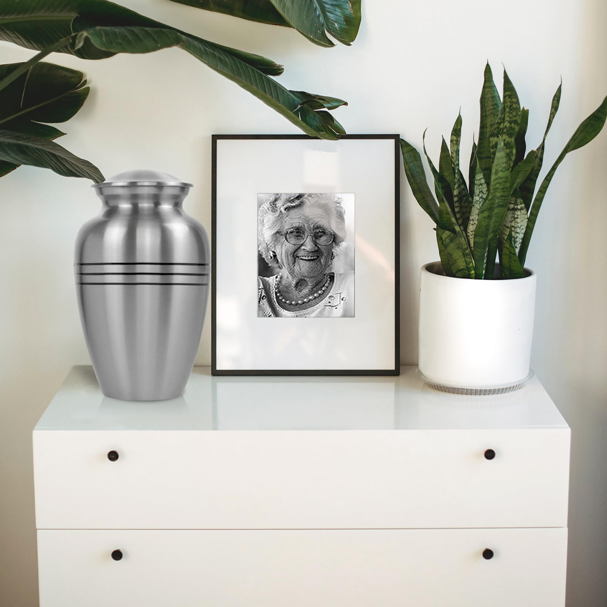 Trupoint Memorials silver-gray urn for adult ashes with classic display appeal.
