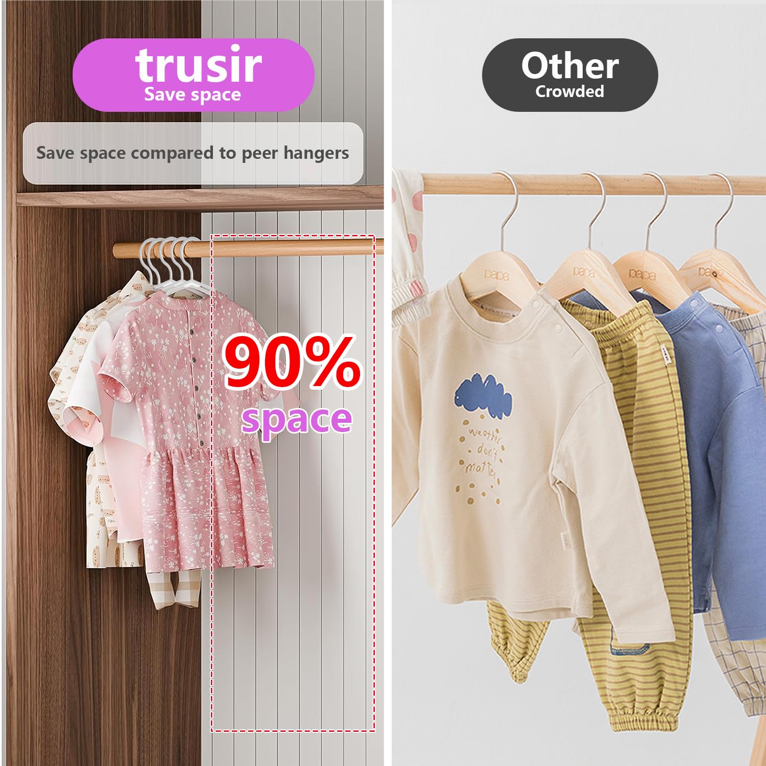 Trusir hanger supports up to 12 lb, suitable for various kid garments.