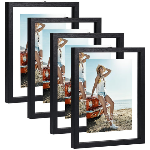 Trwcrt 5x7 floating frame set in black with double glass for desktop display.
