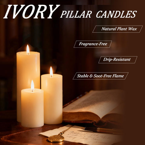 Trxvxo dripless ivory pillar candle 3-inch for a clean burn.