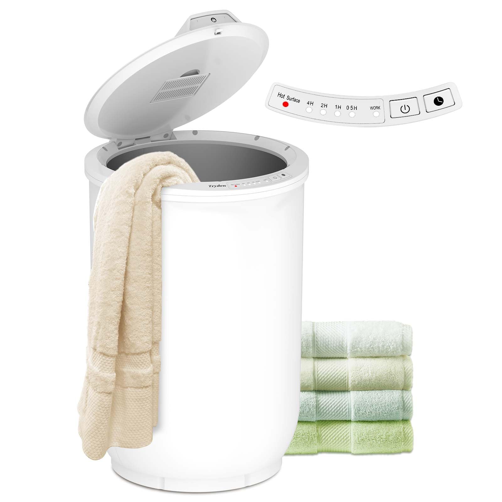 Trydow towel warmer bucket front view showing large capacity for family towels after showers