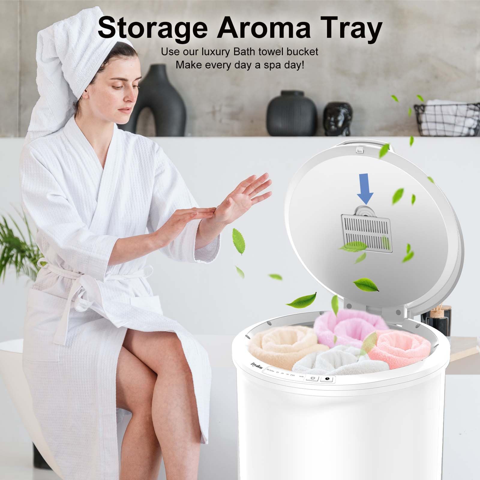 Trydow bucket with towels inside, showcasing spacious 20L capacity for two large towels