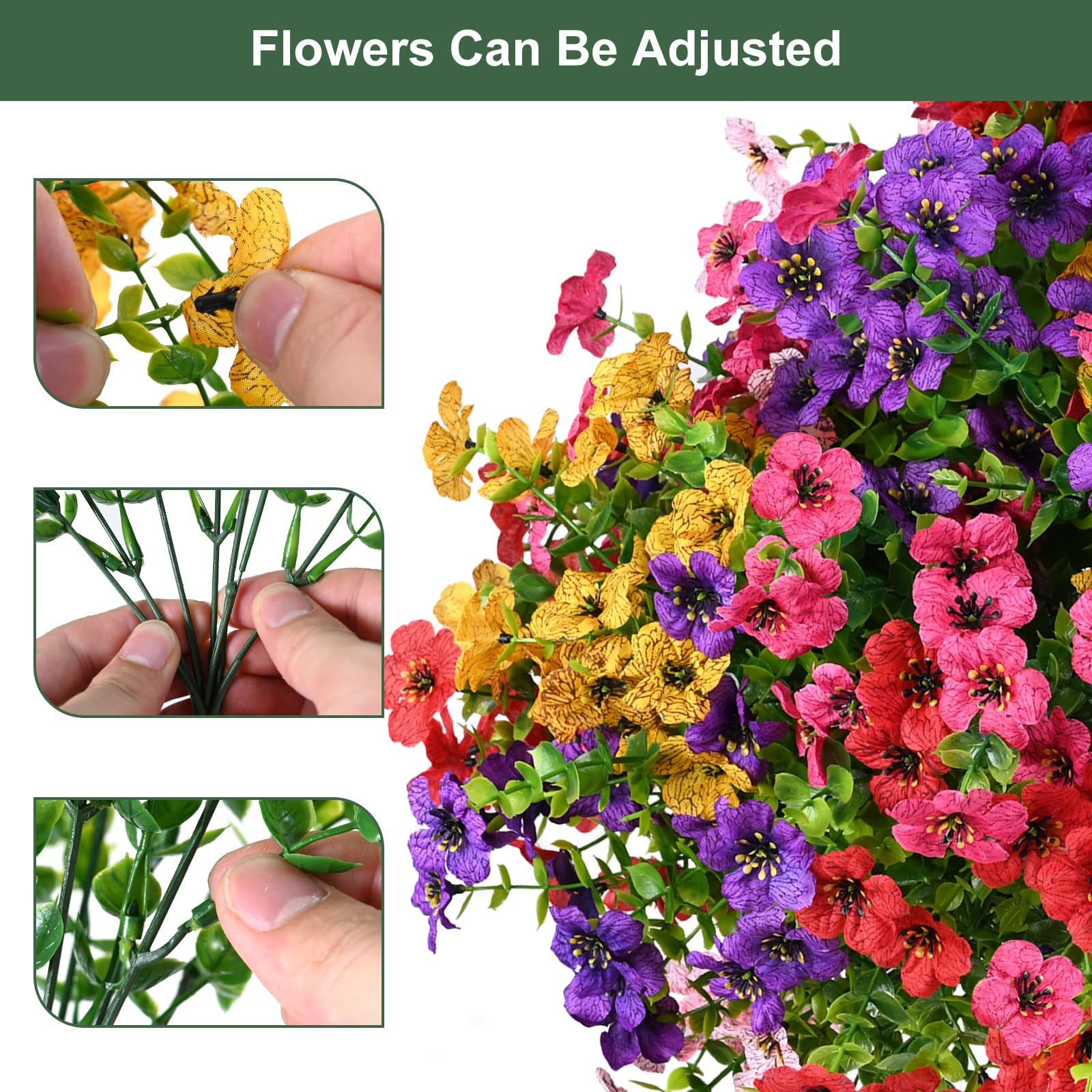 Trytuny artificial flowers colorful bundle in yellow purple rosy red blue.