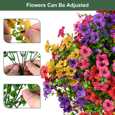 Trytuny artificial flowers colorful bundle in yellow purple rosy red blue.