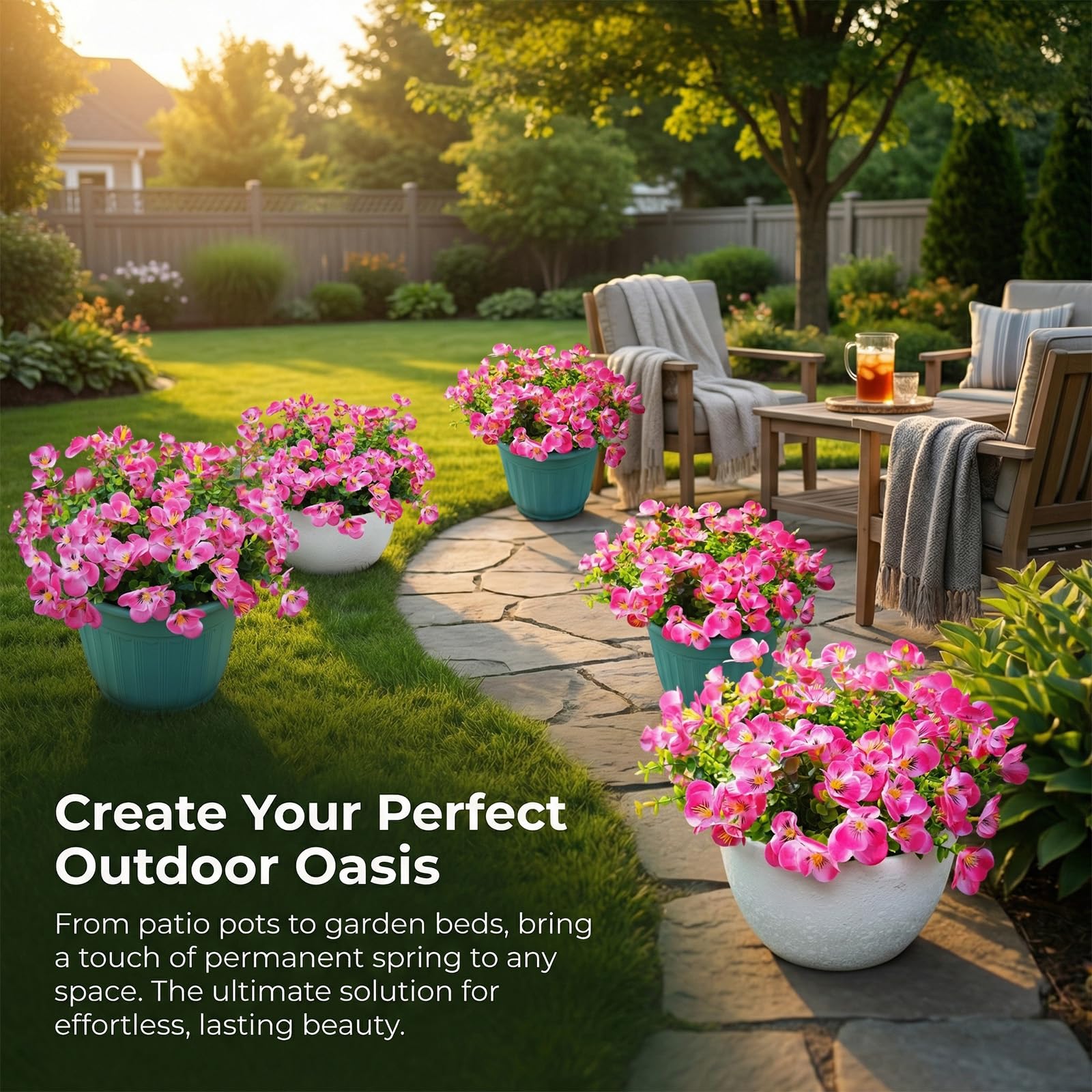 trytuny 12-bundle set of red artificial flowers ready to decorate patios.