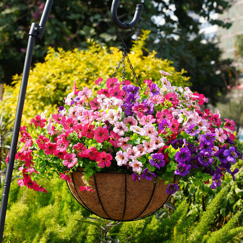 Trytuny outdoor fake plants in hanging planters for garden decor.