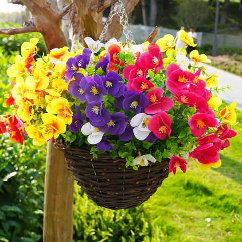 Trytuny realistic silk pansies for indoor or outdoor display.