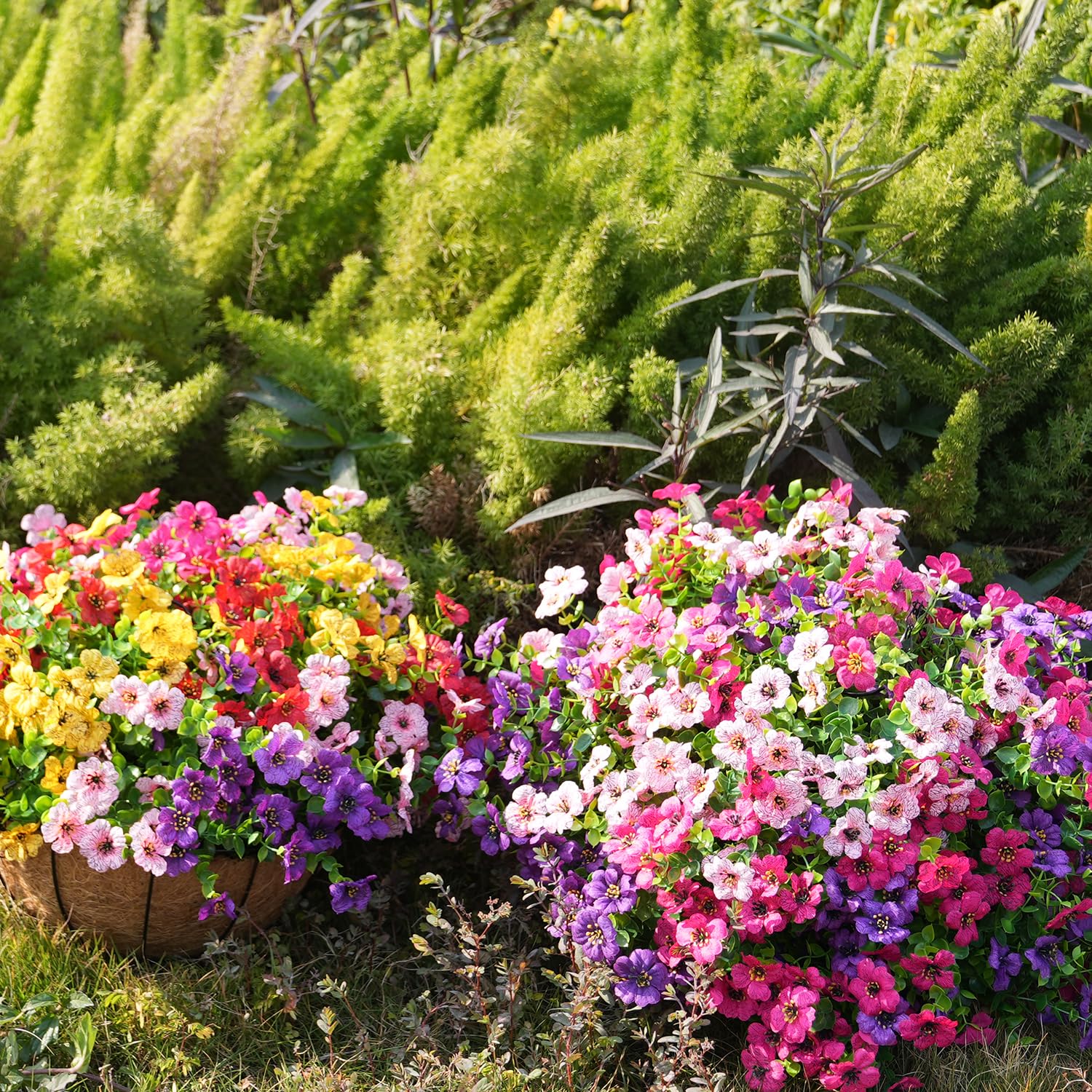 Trytuny UV-resistant silk plants suitable for garden and patio décor.