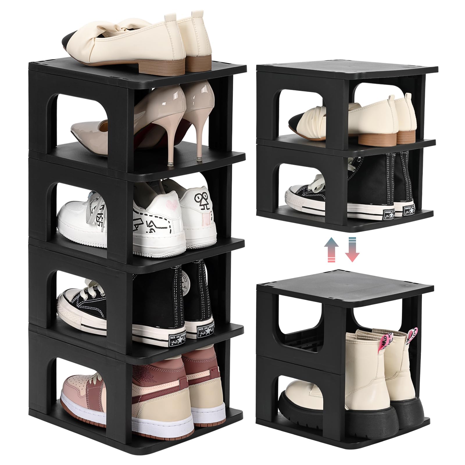 TRZZ 5-Tier shoe rack with removable partitions for versatile storage.