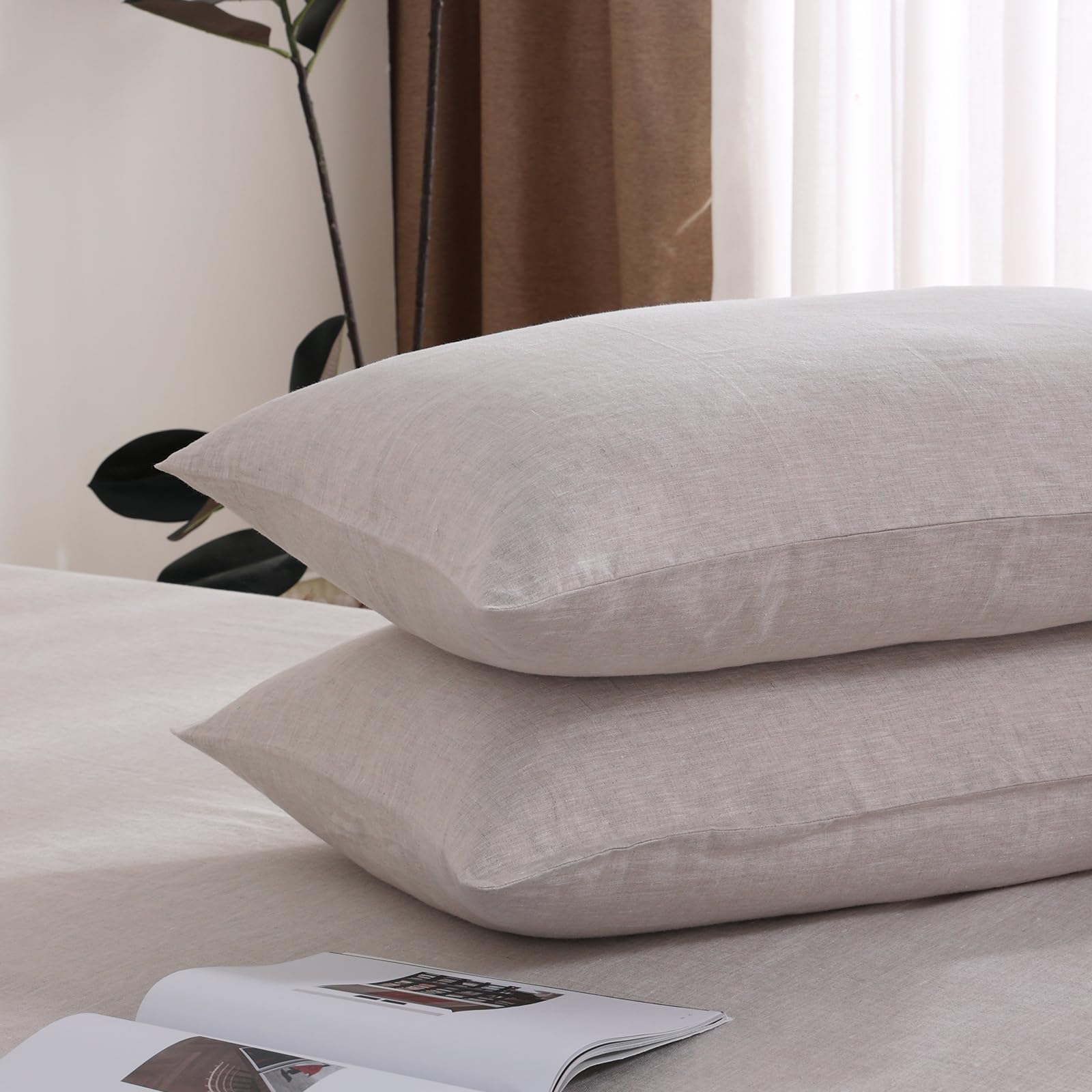 Tseapeni 100% French flax linen pillowcase set with envelope closure for secure, cool sleep.