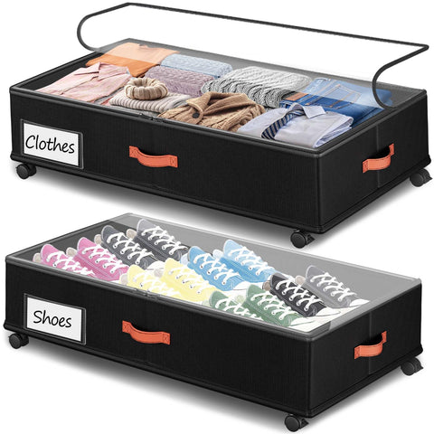 Tsinglax under-bed storage wheels 2-pack front view for quick access and space-saving organization.