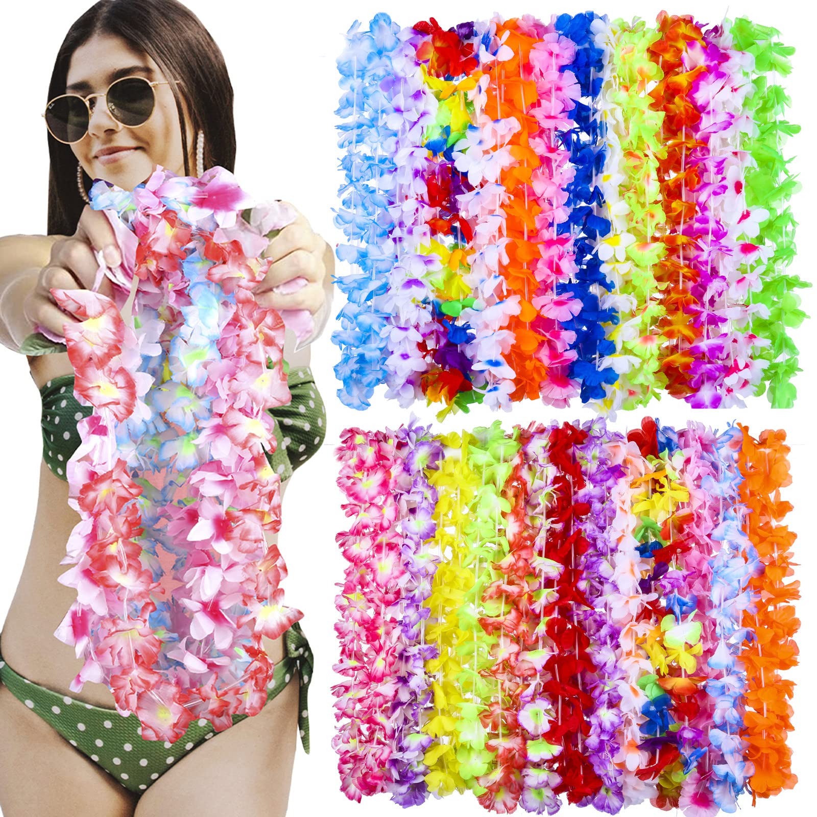 TSMJUWND Hawaiian leis with 100 colorful silk blooms for festive luau.