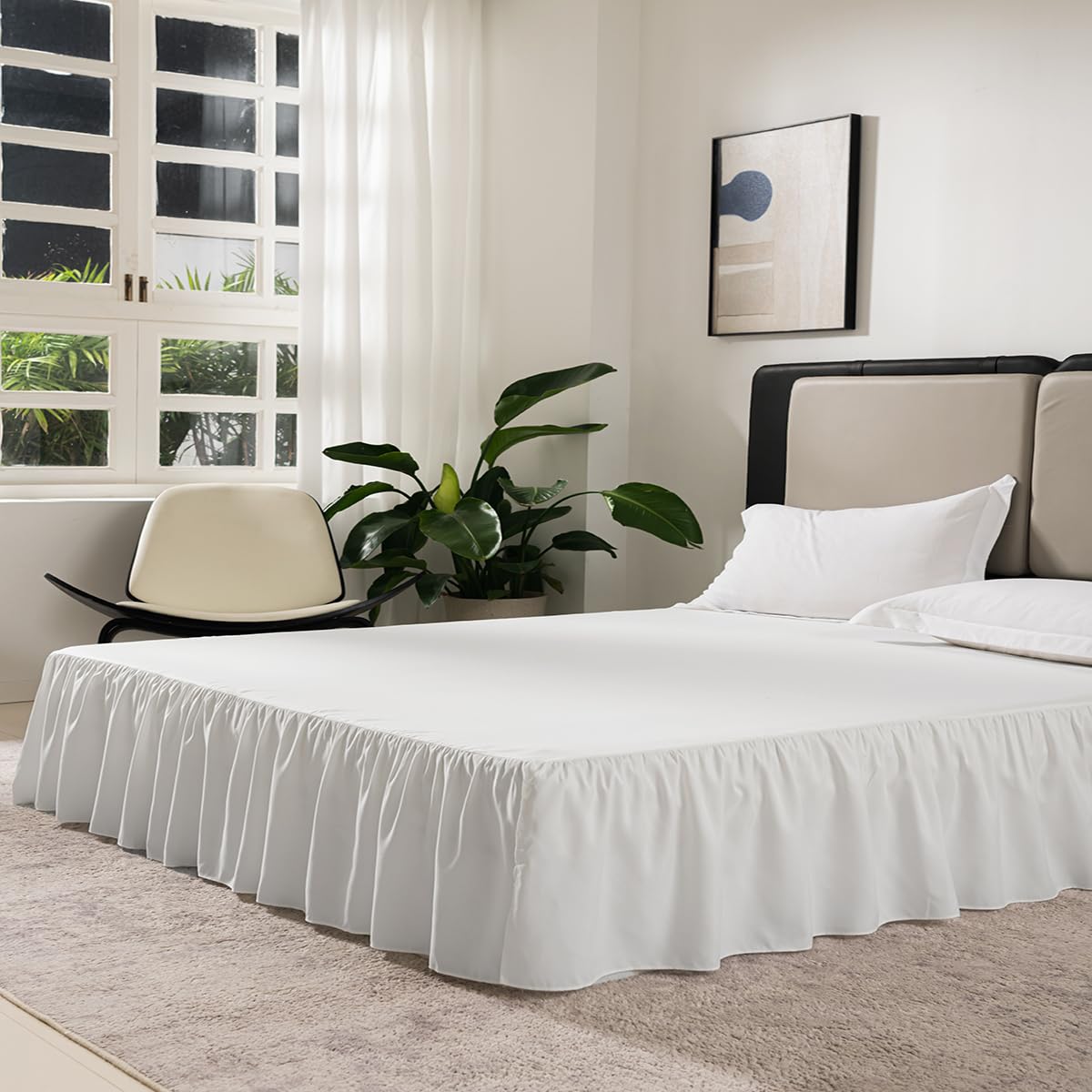 TSUTOMI bed skirt with 14-inch drop, under-bed storage ready.