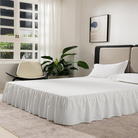 TSUTOMI bed skirt with 14-inch drop, under-bed storage ready.
