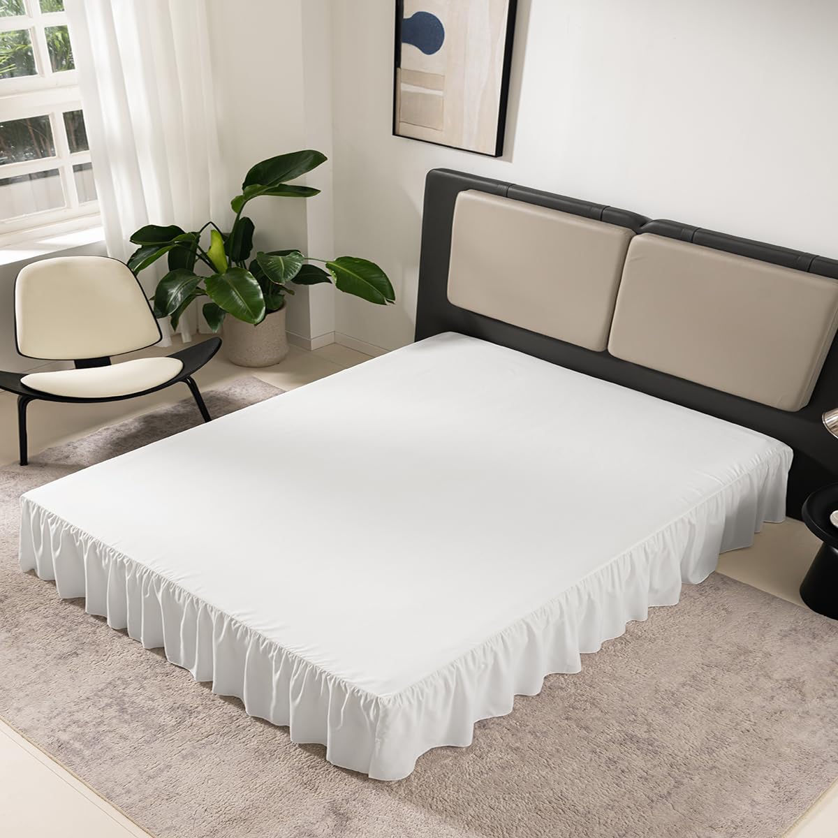 TSUTOMI queen bed skirt fits foot boards or posts, quick setup.