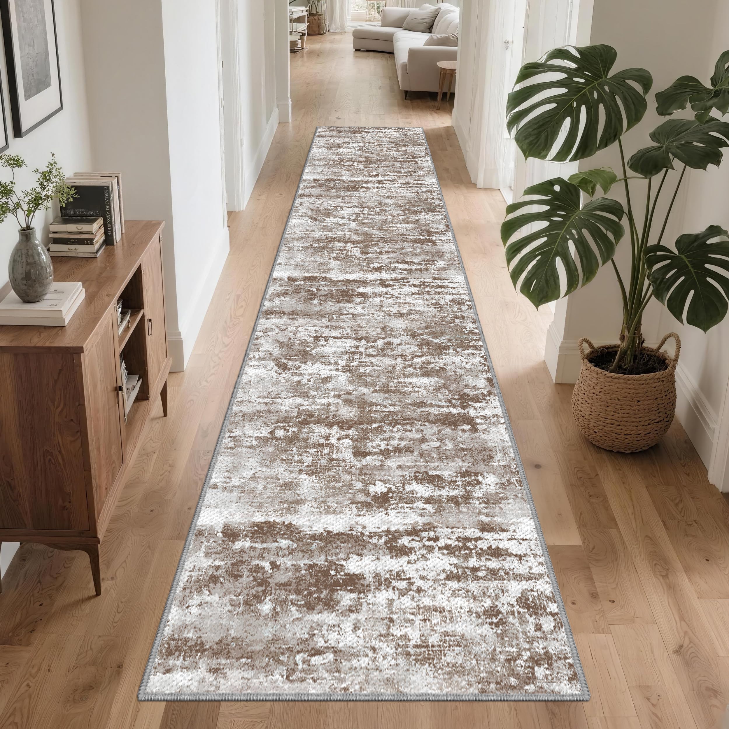 TTelephant Runners 2x10 brown hallway rug with ultra non-slip backing for safe passages