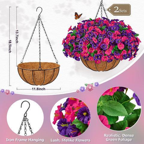 TTQ two hanging baskets with chains, ready for porch or patio display.
