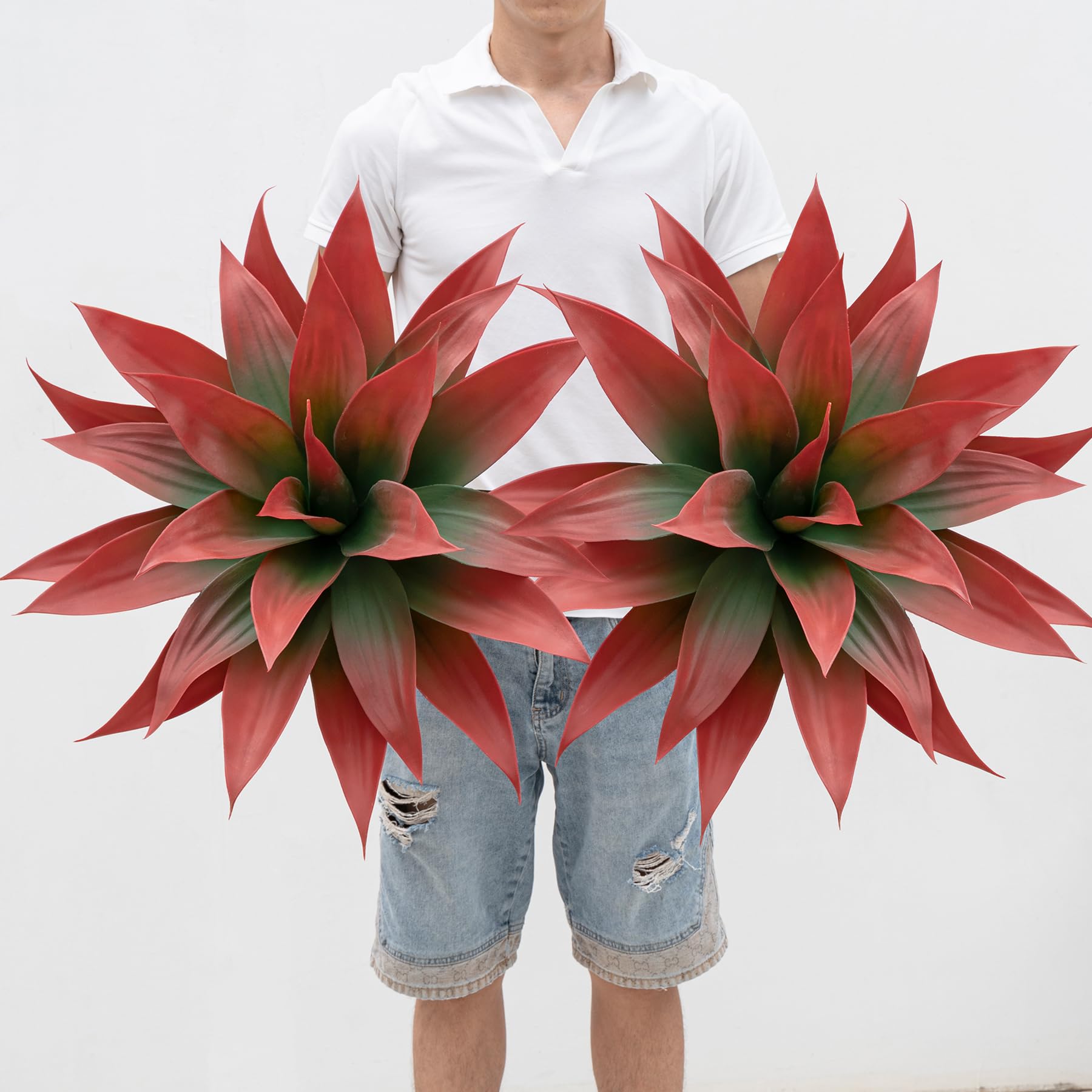 Ttranewsoo artificial agave leaves close-up for realistic outdoor decor.