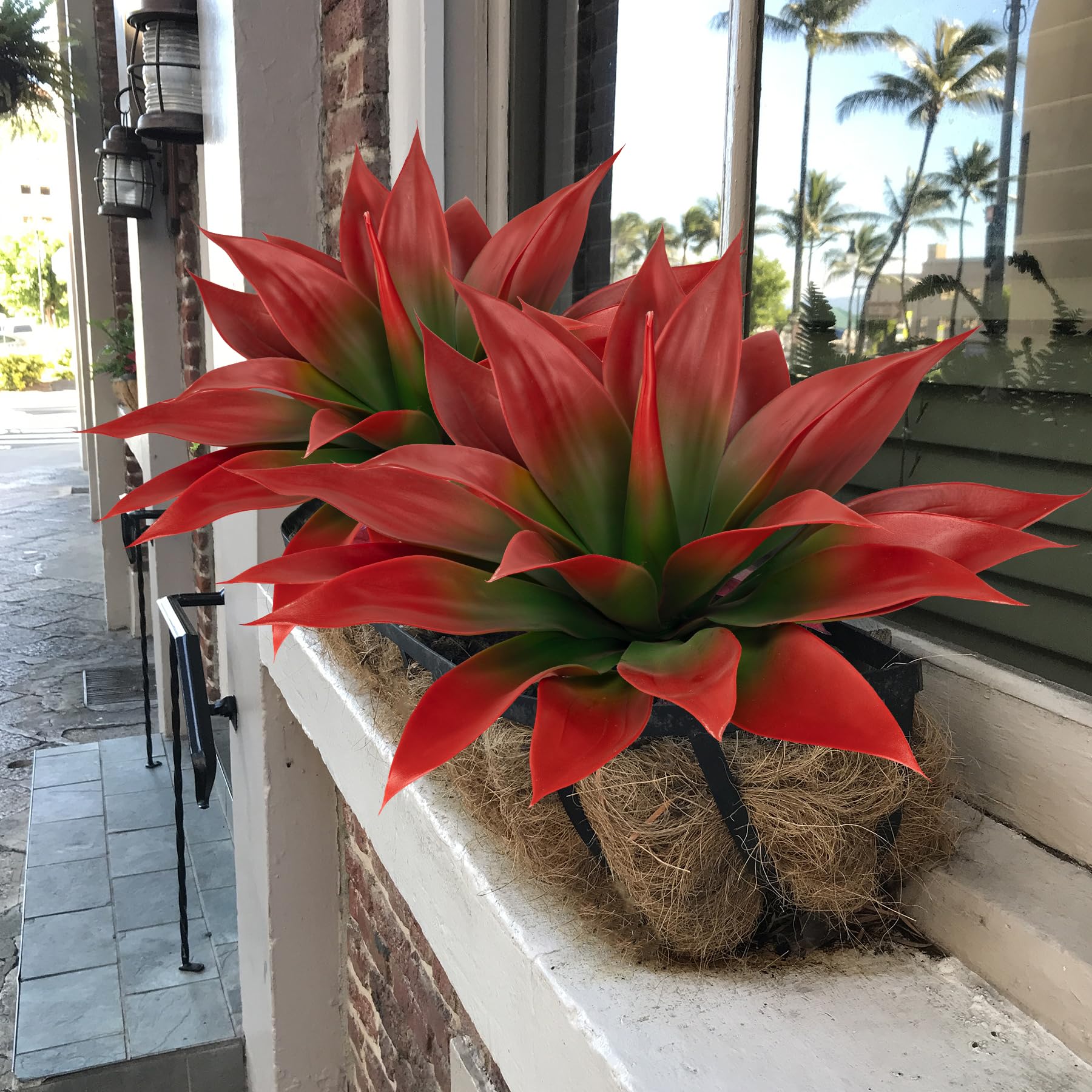 Ttranewsoo artificial agave plant 18in red, durable UV-resistant for outdoor accents.
