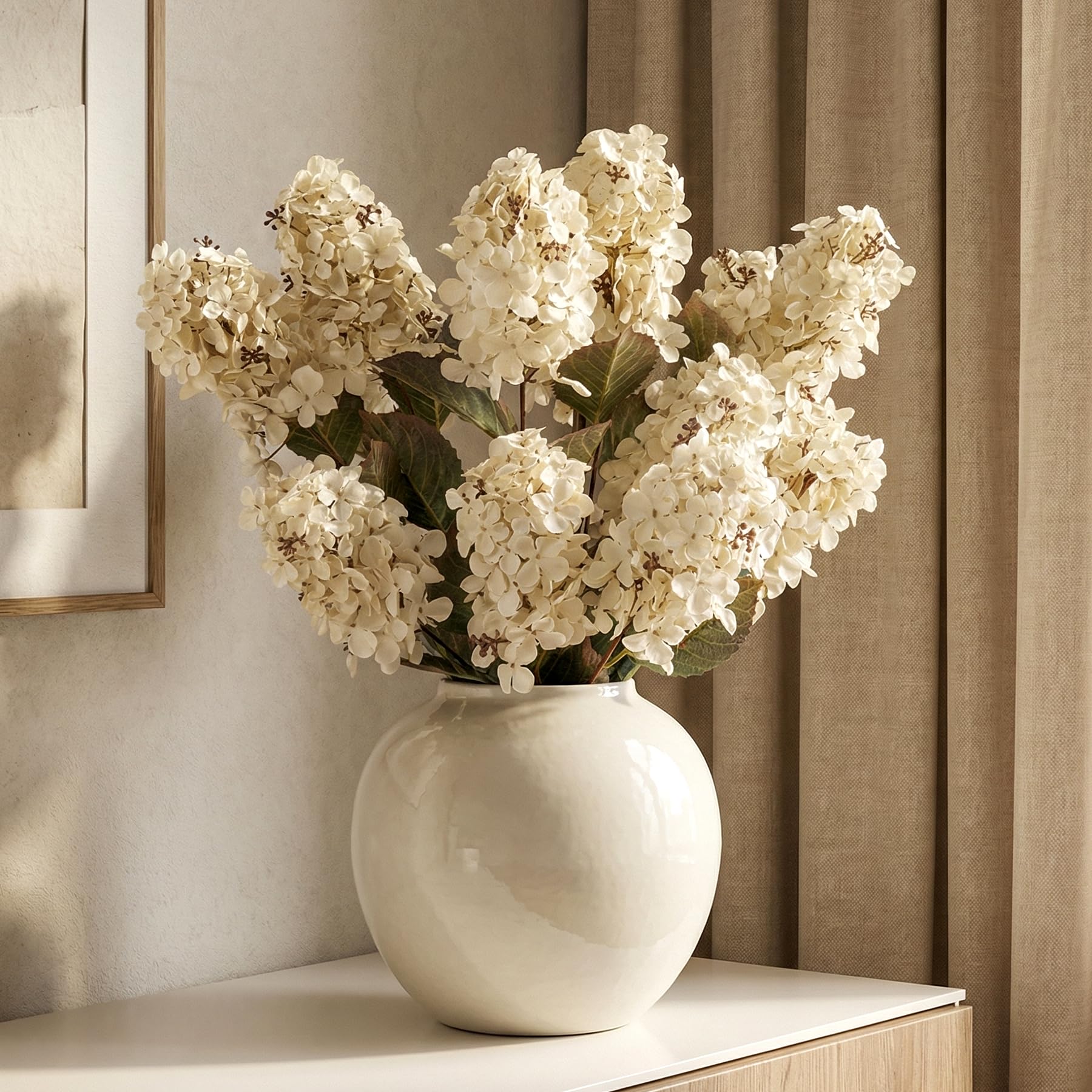 Ttranewsoo hydrangea artificial flowers cream white, 8-piece set for year-round décor.