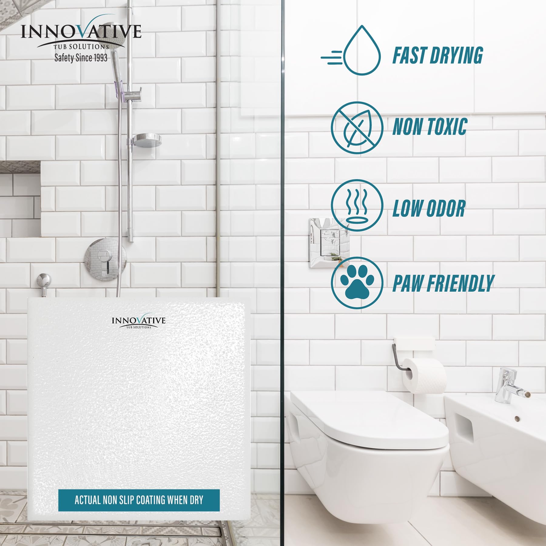 TUB GUARD non-slip coating for bathroom floor adds reliable traction after showers