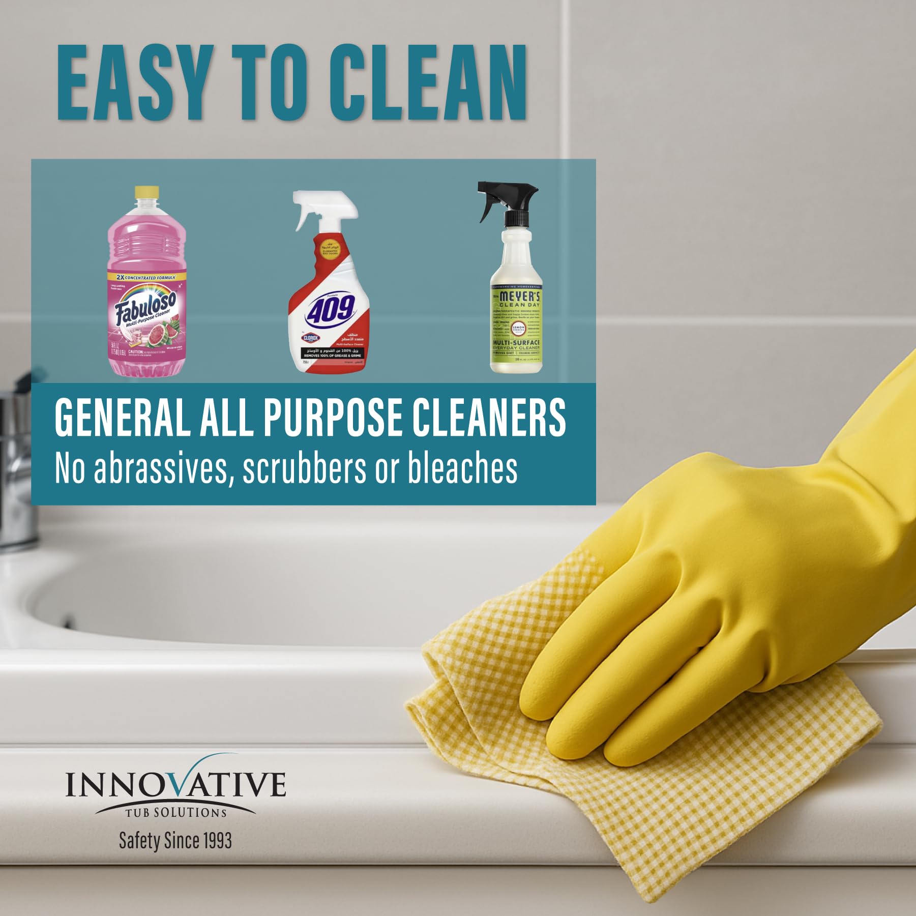 TUB GUARD porcelain and fiberglass tub application maintains safer grip
