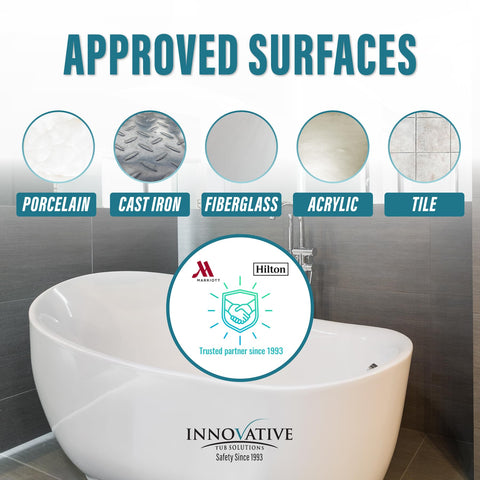TUB GUARD textured finish on bathtub improves grip on slippery surfaces