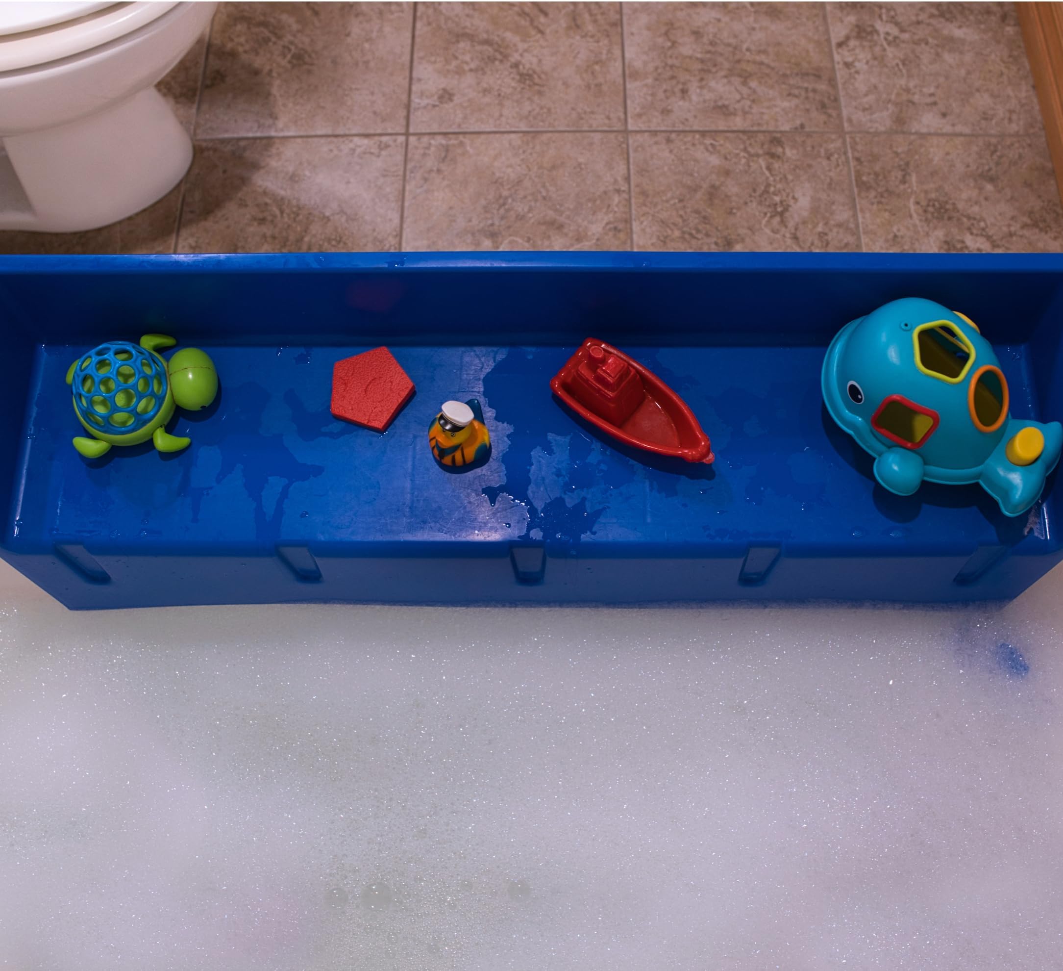 Tub Topper reduces bath-time mess and clutter for calmer routines