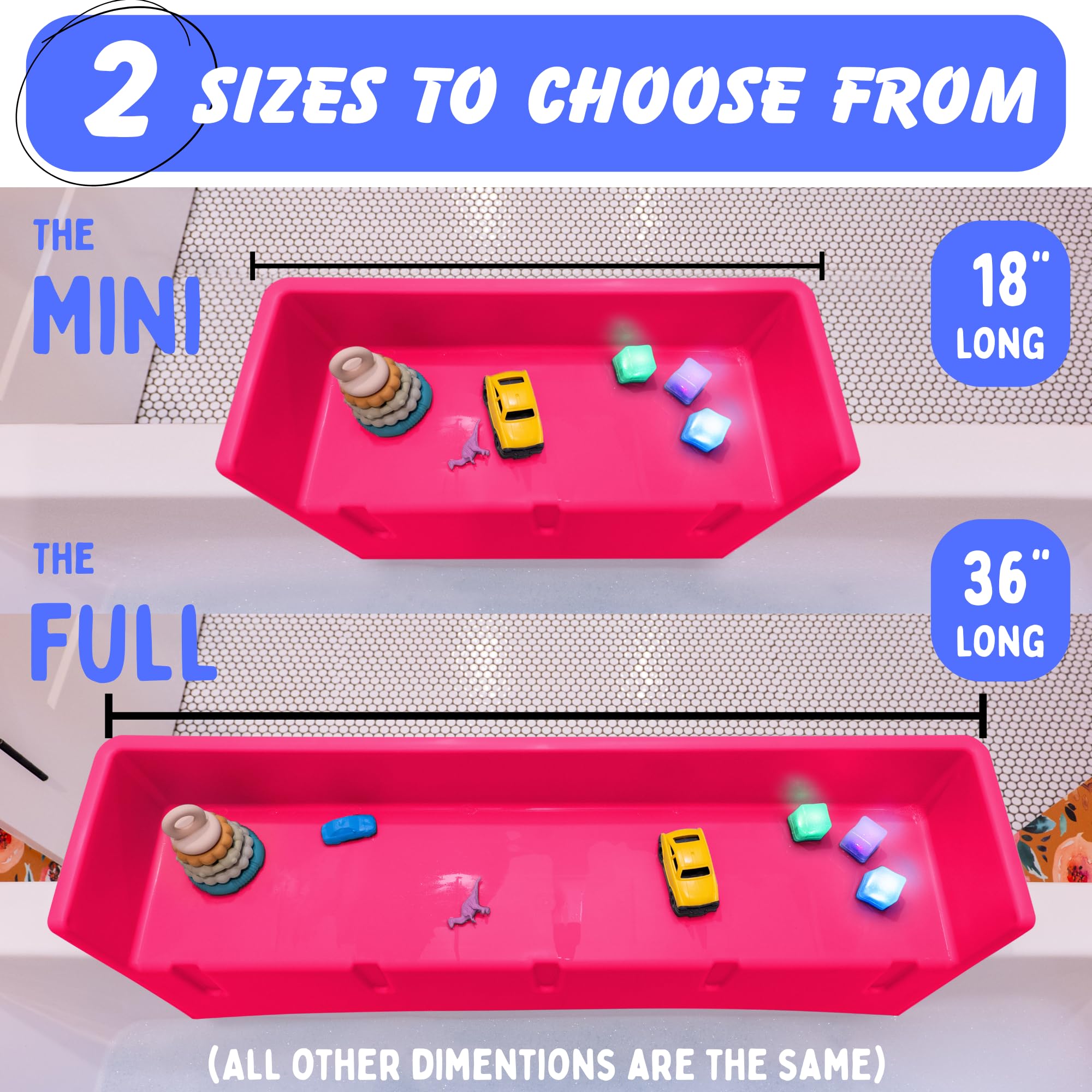 Tub Topper pink bath toy storage helps keep clutter off the tub border.