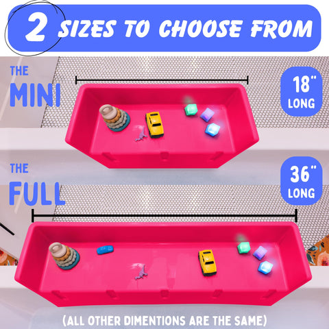 Tub Topper pink bath toy storage helps keep clutter off the tub border.