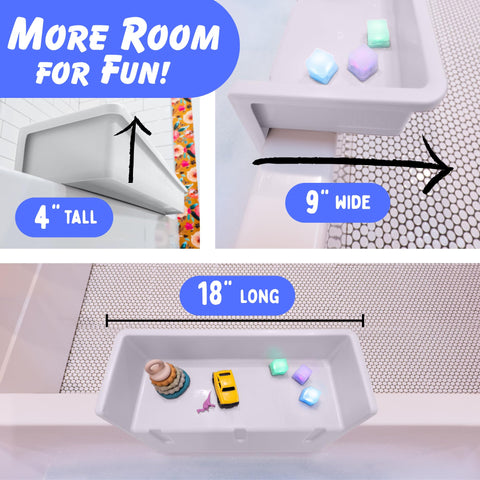 Tub Topper Mini stored beside tub for tidy bath area.