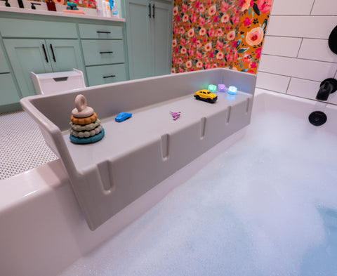 Tub Topper splash guard with 10 suction cups grips tub edge