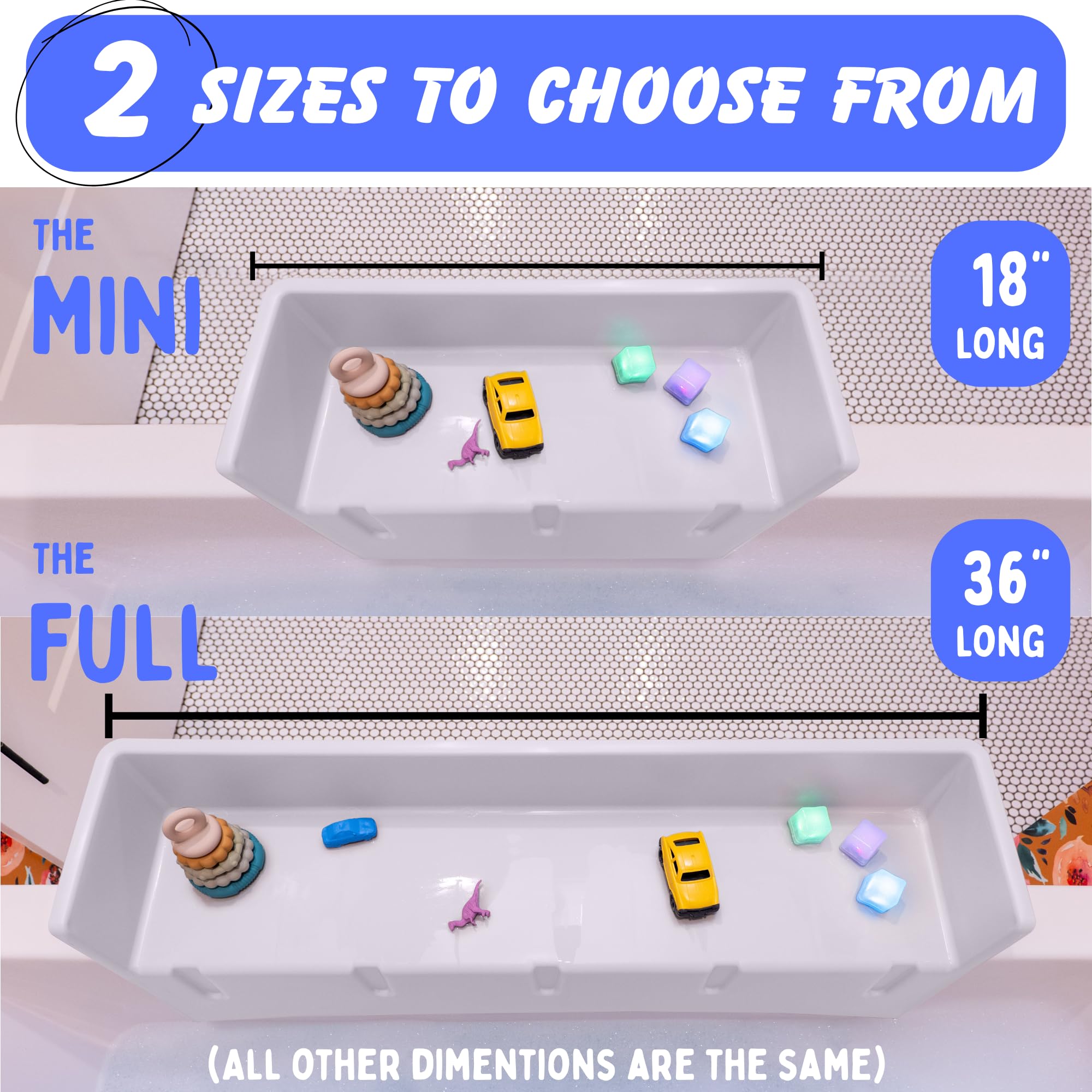 Tub Topper water barrier walls prevent splashes on the bathroom floor
