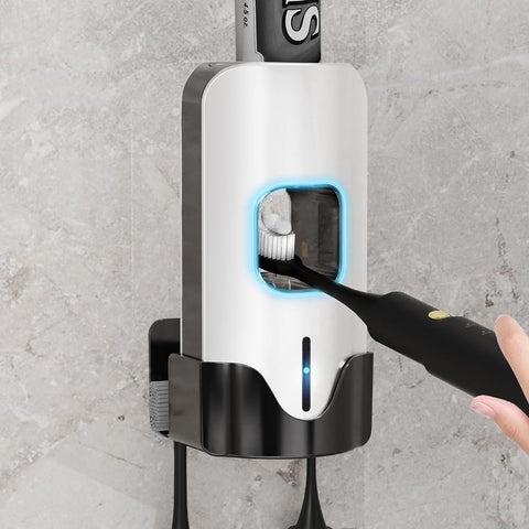 TuCao wall mounted toothpaste dispenser demonstrates touchless operation for cleaner, quicker family mornings.