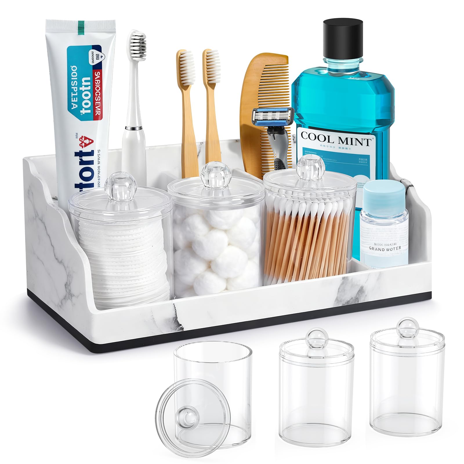 TuCao bathroom counter organizer with marble design for stylish storage.