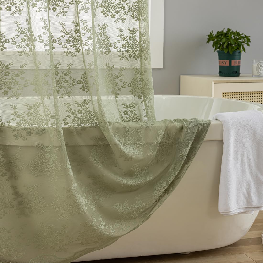 TUDECO 72x72 inch shower panel fits standard baths with elegant drape.