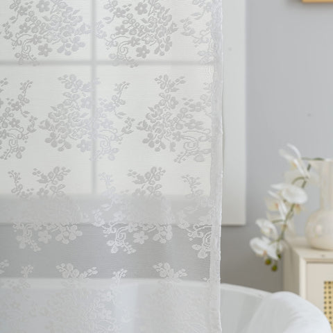 TUDECO airy floral lace curtain provides light privacy in bathrooms.
