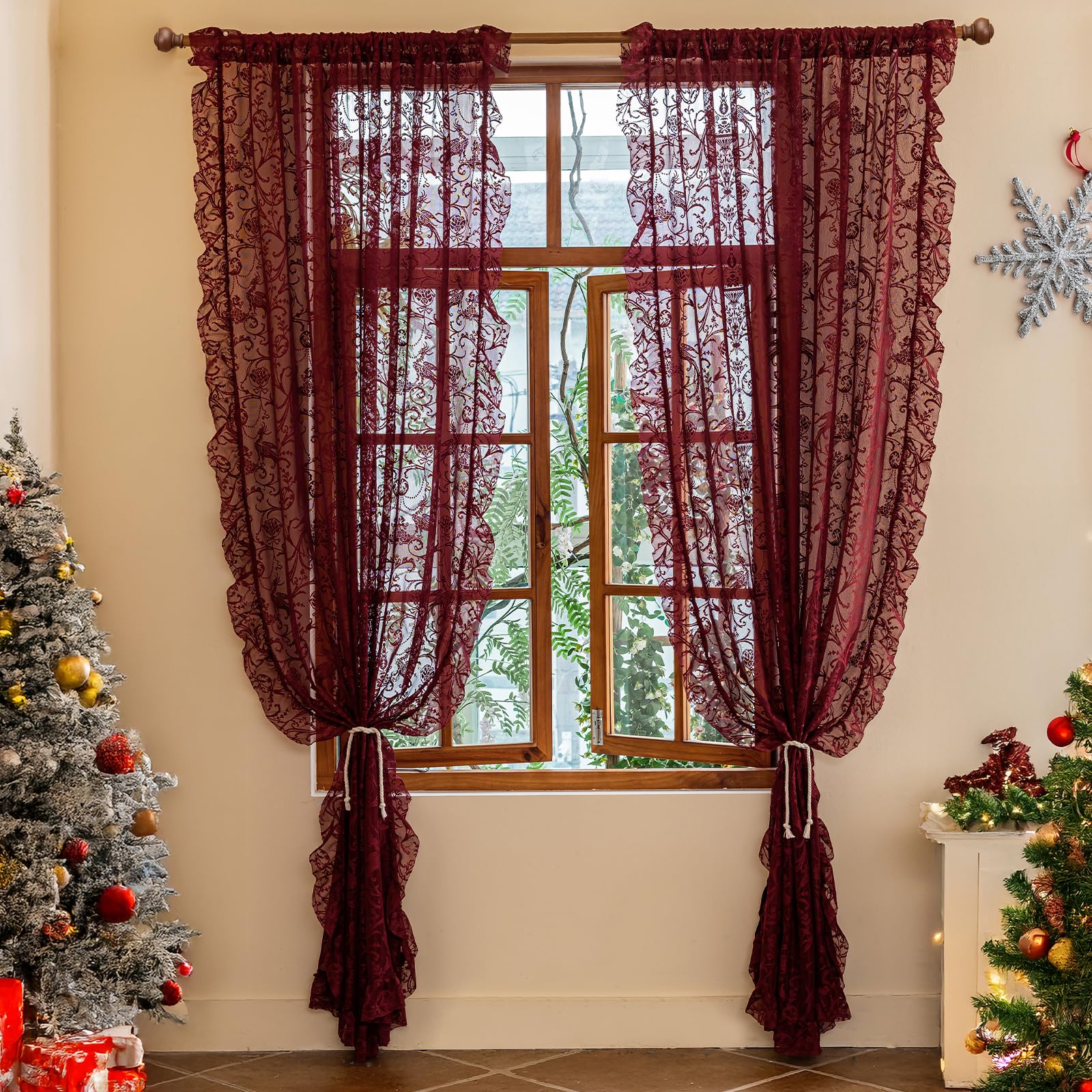 TUDECO Burgundy Curtains floral pattern adds vintage charm