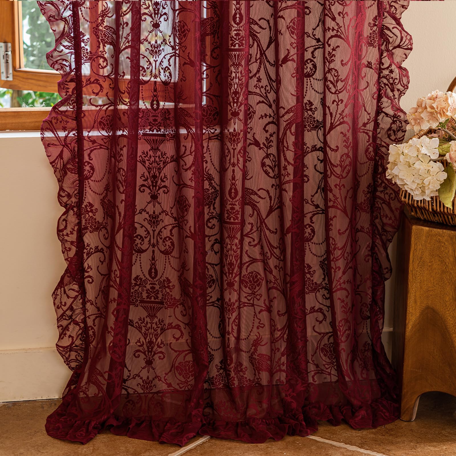 TUDECO Burgundy Curtains light filtering creates soft daylight