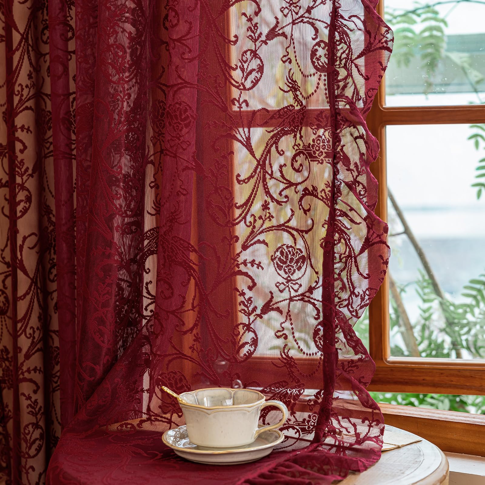 TUDECO Burgundy Curtains rod pocket design for easy hanging and sliding