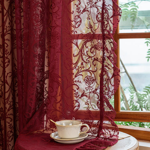 TUDECO Burgundy Curtains rod pocket design for easy hanging and sliding